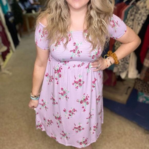Lavender Floral Smoked Dress - Picture 1 of 1